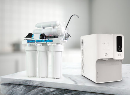 Modern technology water purifier. New water cooler format. Technological design.の写真素材