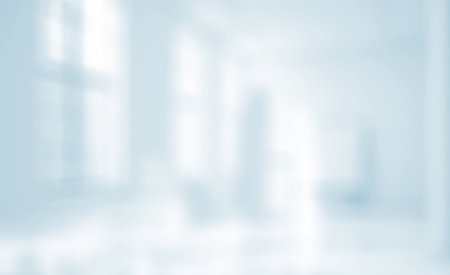 Empty corridor hallway of modern white office building room with glass entrance door business blur background, corridor in a bright room, empty spaceの写真素材