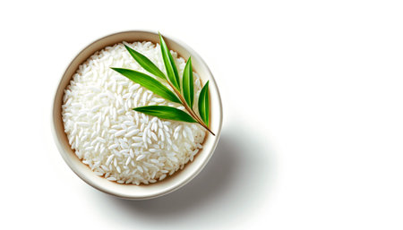 Rice in a bowl on a white backgroundの写真素材