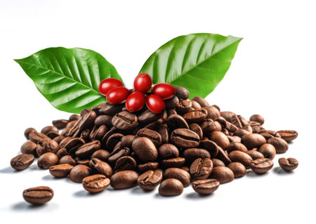 Coffee beans isolated on white backgroundの写真素材