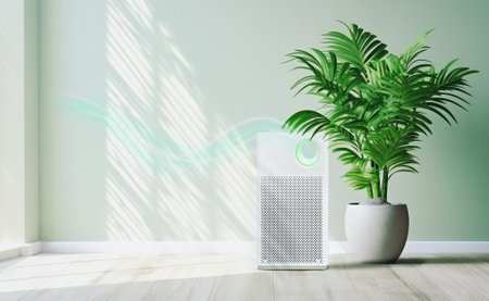air purifier a living room,  air cleaner removing fine dust in house. protect PM 2.5 dust and air pollution conceptの素材