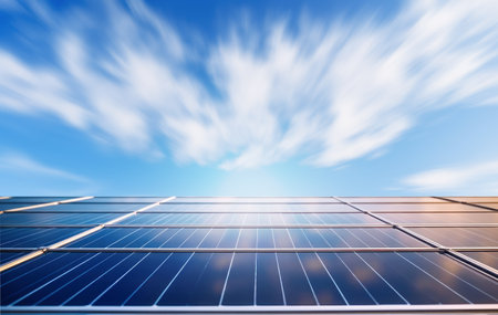 Solar panels installed outdoors. Alternative energy sourceの素材