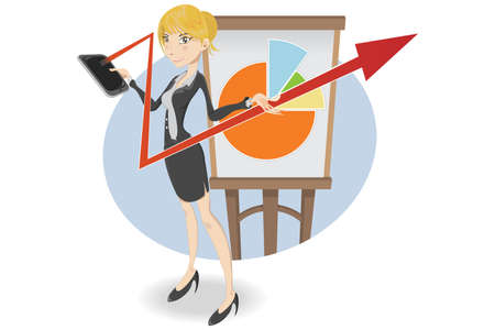 Confident and Professional Businesswoman Presenting Pie Chart Infographicのイラスト素材