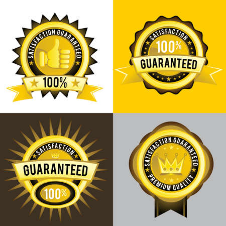 Satisfaction Guaranteed and Premium Quality golden labels, signs, emblem, and insignia.のイラスト素材