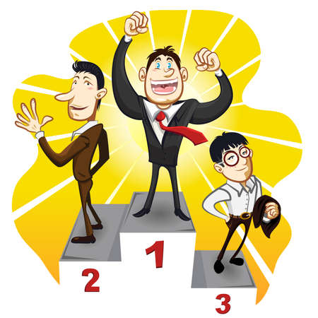 A Business Podium With The Winner Businessman Champion Stand In The First, Second And Third Placeのイラスト素材