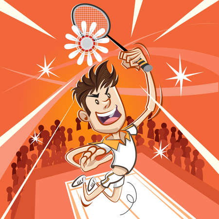 Male Badminton Player Performing A Vertical Jumping Smashのイラスト素材