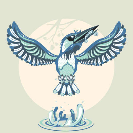 Blue Kingfisher Bird Catch A Fish In The Waterのイラスト素材