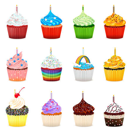 Cupcakes Vector Illustration Collection Setのイラスト素材