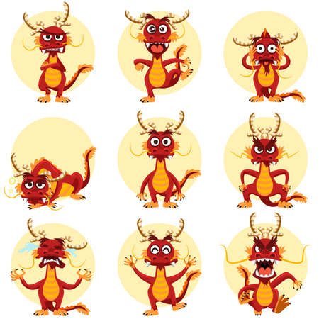 Chinese Dragon Mascot Emoticons Setのイラスト素材