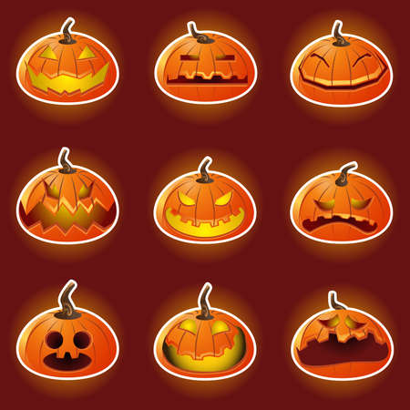 Halloween Pumpkin Character Emoticon Iconsのイラスト素材