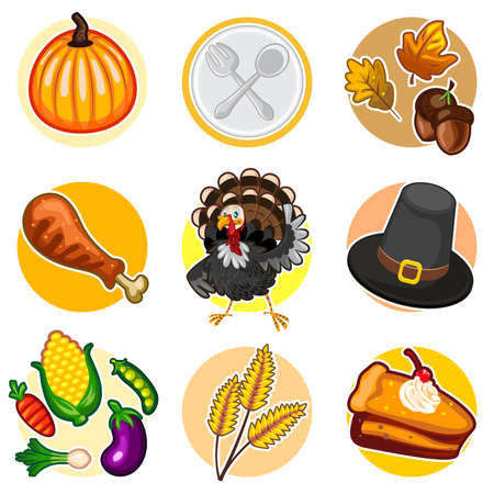 Happy Thanksgiving Sticker Icon Setのイラスト素材