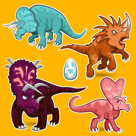 Triceratops Rhino Dinosaurs Sticker Collection Setのイラスト素材