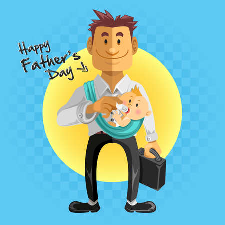 Happy Fathers Day Proud Father Hold His Baby On His Way To Office Workのイラスト素材