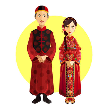 Chinese Marriage Wedding Outfit Ceremonyのイラスト素材