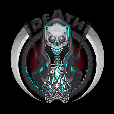 Death skeleton Grim Reaper characters with scythe Emblem Logo Holding Human Soulのイラスト素材