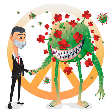 World leader Man handshake and make peace and coexist with Covid-19 Corona Virusのイラスト素材