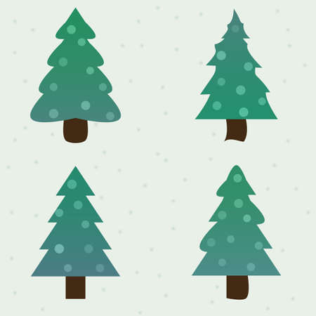 green blue spruce decorated new year fir-trees collection set. vector illustrationのイラスト素材