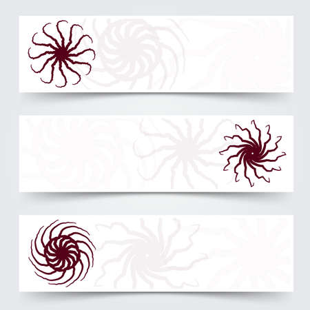 dark red sharp tribal exotic spiral star spider shapes header footer banner set. vector illustrationのイラスト素材