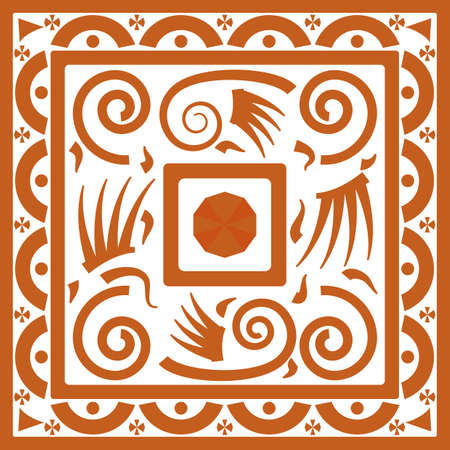 tribal ornament background with squares ans spiral swirls. vector illustrationのイラスト素材