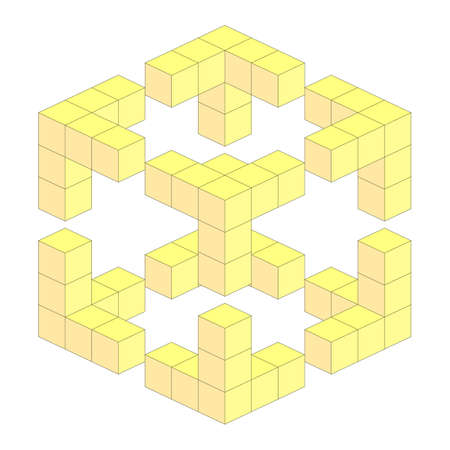 yellow three-dimensional geometrical block illusion made of cubes. vector illustrationのイラスト素材