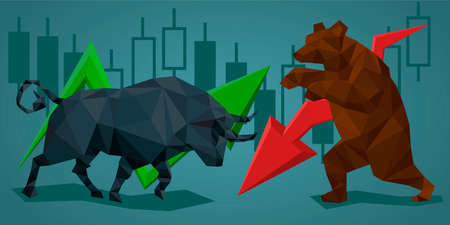 silhouette bull and bear with financial graph, stock market and business conceptのイラスト素材