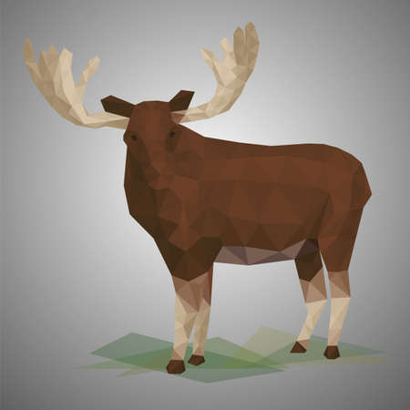 Low poly elk. Vector illustration in polygonal style. Beautiful forest animal on gray background.のイラスト素材