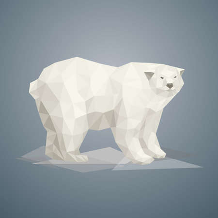 Low poly polar bear. Vector illustration in polygonal style. Beautiful animal on gray background.のイラスト素材