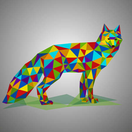 Low poly fox. Vector illustration in polygonal style. Beautiful forest animal on gray background.のイラスト素材