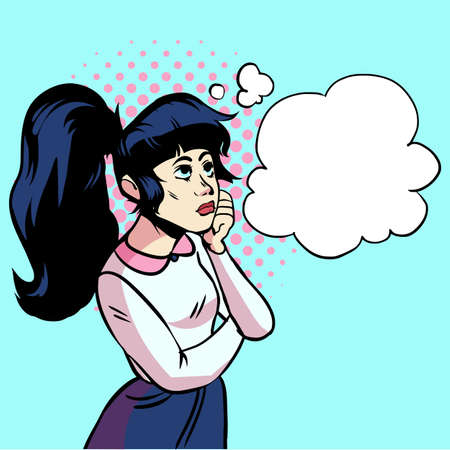 The girl dreams pop art. Thinks and dreams about the future. Vector illustration in comic style.のイラスト素材