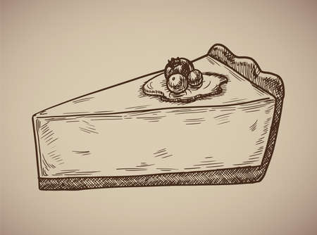Cheesecake engraving. Delicious cheesecake in sketch style. Vector illustration.  10のイラスト素材