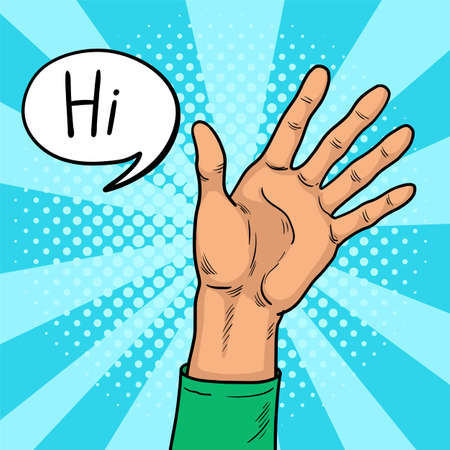 Hand shows gesture hi pop art.のイラスト素材