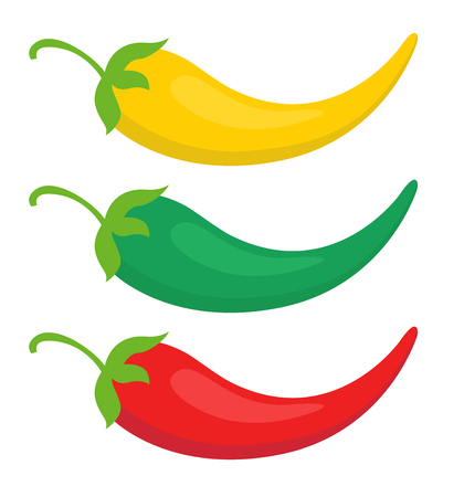Set color chili pepper icon yellow, green and red chili pepper vector Illustration isolated flatのイラスト素材