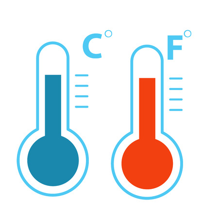Flat celsius and fahrenheit thermometers cold and heat temperature icon vector isolatedのイラスト素材