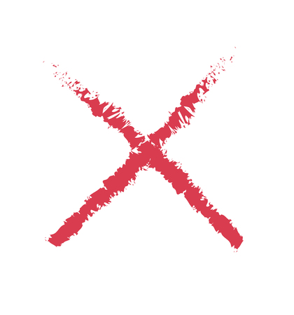 Cross red grunge mark hand drawn isolated on white background vector illustrationのイラスト素材