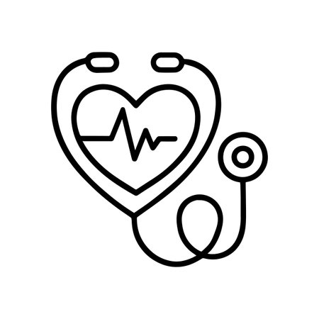Stylized Black Outline Of Heartshaped Stethoscope Displaying Heartbeat Line For Health Monitoringのイラスト素材