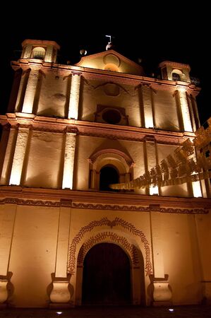 San Cristobal, Mexico. Church at nightの写真素材