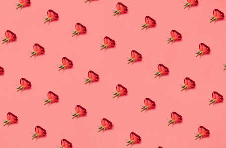 Simple red rose flower repeating pattern.Romantic love, valentines day, womens day celebration backgroundの写真素材