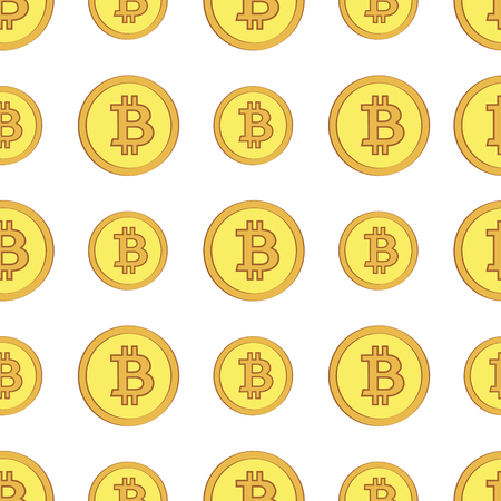 Golden coins with bitcoin sign seamless pattern. Crypto-currency market. Money icons on white backgroundのイラスト素材
