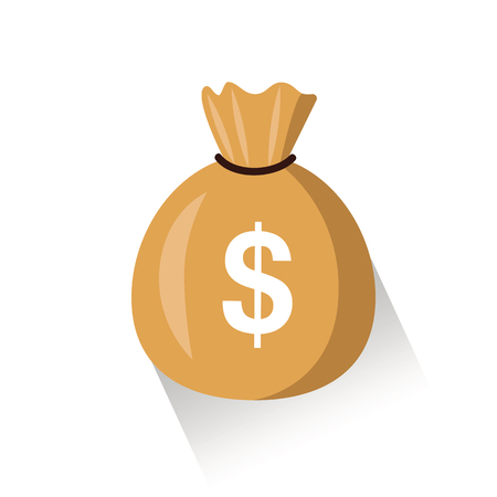 Moneybag flat simple cartoon illustration with black drawstring and dollar sign isolated on white backgroundのイラスト素材