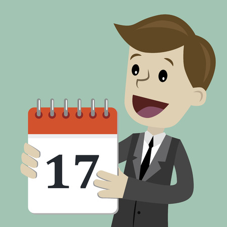 Business and finance. Flat style vector illustration clipart with man holding calendar with number 17.のイラスト素材