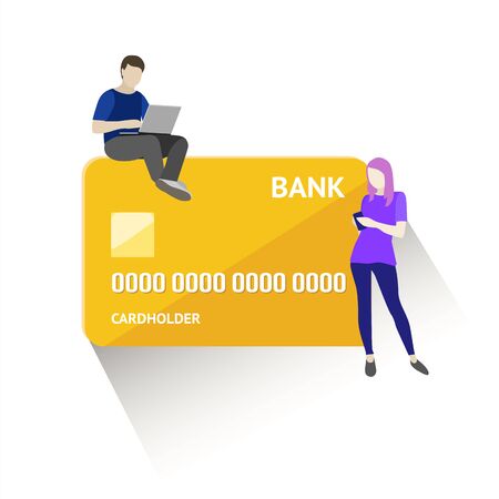Flat vector illustration of mobile banking concept. Using a smartphone for operations with bank cards and accounts.のイラスト素材