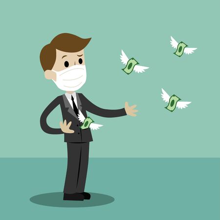 Businessman and manager. Moneymaking. Cartoon Vector Illustration. Preventive measures, human protection from pneumonia outbreak. Remote work.のイラスト素材