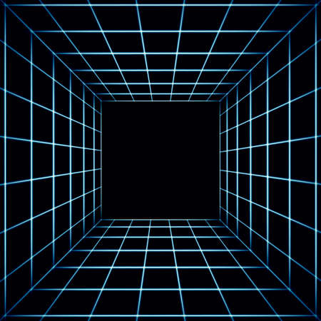 Abstract dark tiled background with a perspective cube. Vector illustrationのイラスト素材
