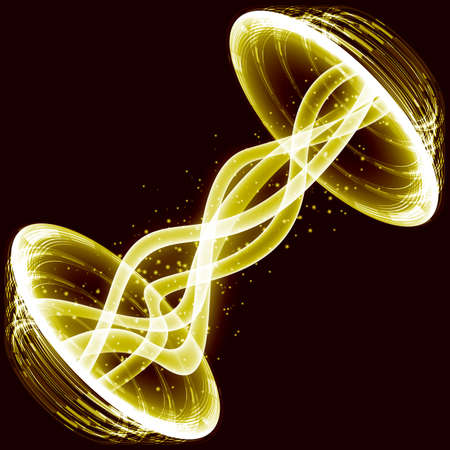 Golden glittering space abstract background with two united portals. Vector illustration