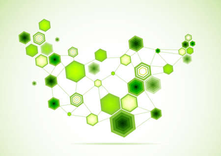 Abstract Network Background, green linked hexagons. Vector illustrationのイラスト素材