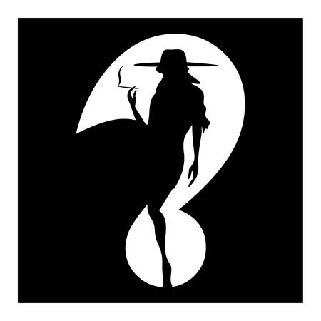 Question mark smoking woman silhouette symbol isolated on white. Vector Illustrationのイラスト素材