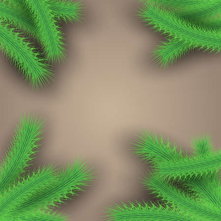 Christmas tree branches over beige background modern festive frame layout. Vector Illustrationのイラスト素材
