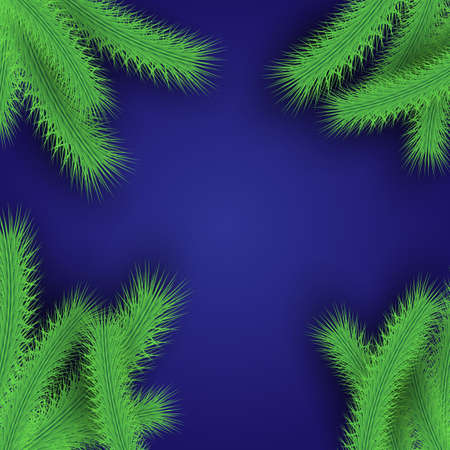 Christmas tree branches over blue background modern festive frame layout. Vector Illustrationのイラスト素材