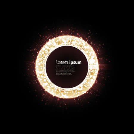 Golden glitter party poster in explosion on black background. Illustrationのイラスト素材