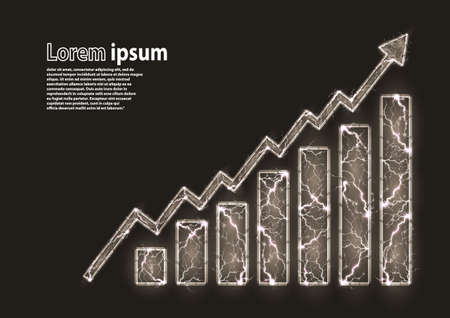 glitter image of a growth chart formed by lightnings. Vector illustrationのイラスト素材